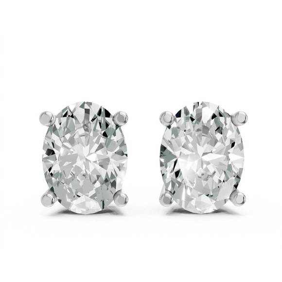 NEW AAMIAA women's oval shape 4 prong push back studs in rhodium plated sterling